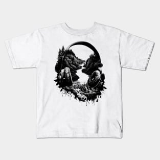 Earthy Vibes - Abstract Nature with Headphones Kids T-Shirt